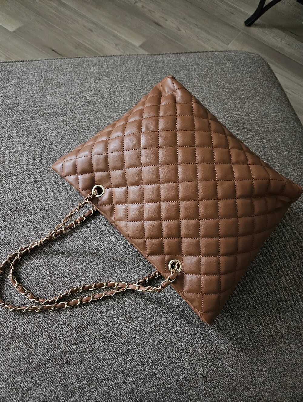 Quilted Brown Leather Shoulder Tote